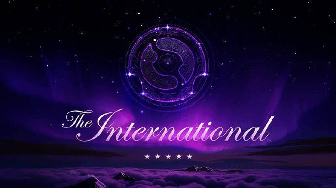 DOTA2 TI14国际邀请赛主视觉图，紫色调搭配汉堡地标建筑