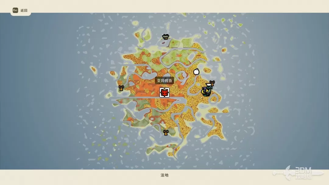 地图上显示变异鳄鱼的具体位置，玩家可进行标记