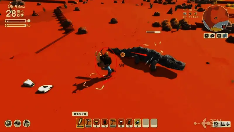 玩家灵活躲避变异鳄鱼的强力冲锋攻击