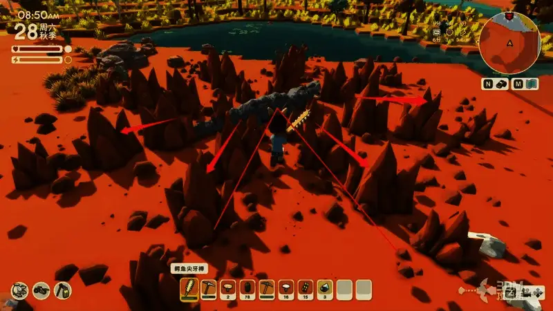 玩家正在观察变异鳄鱼的动作，寻找最佳攻击时机