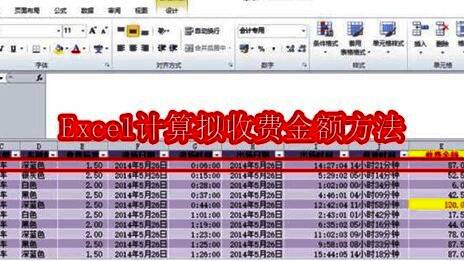 Excel界面示意图，展示包含停车时间与收费标准的数据表