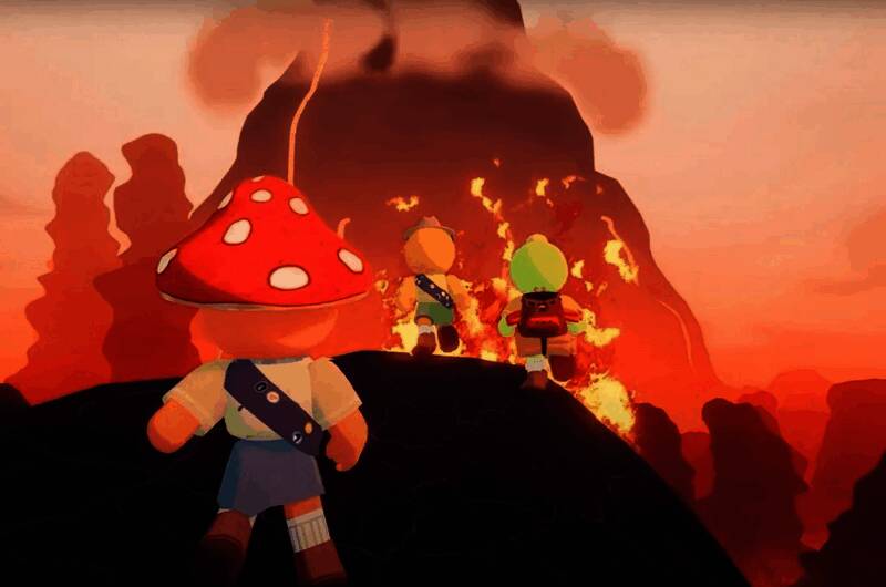 《PEAK》游戏画面展示童子军角色在山间攀爬的卡通风格场景