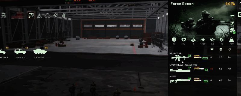 游戏中美军步兵协同作战画面，展示马润与游骑兵配合攻击敌方装甲单位