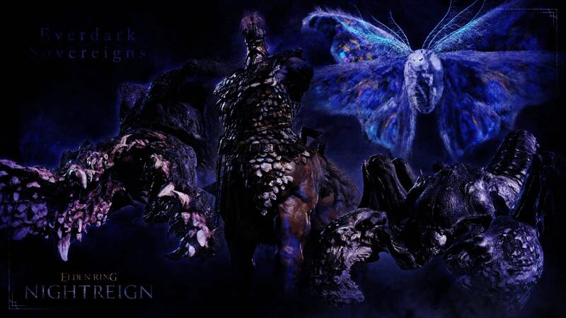 永夜之王第二弹宣传图，三位神秘角色在黑暗背景下凝视前方