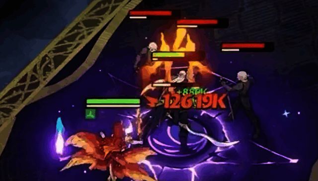 都铎与其他英雄组队战斗场景，背景为战场废墟，特效华丽