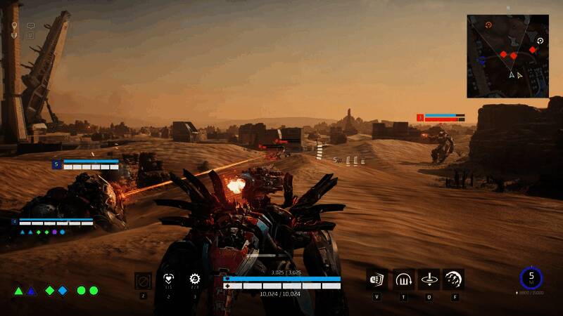 游戏中机甲战斗激烈场面，特效炫目