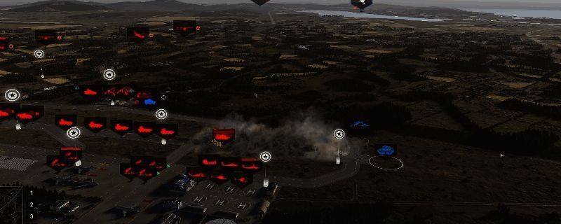 游戏中展示核弹投掷瞬间的震撼画面，蘑菇云腾空而起，周围建筑和单位被摧毁