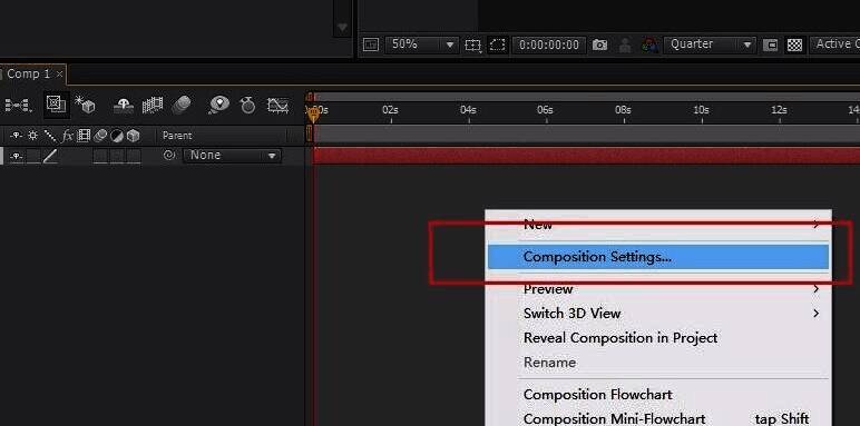 Adobe After Effects合成设置菜单展开示意图