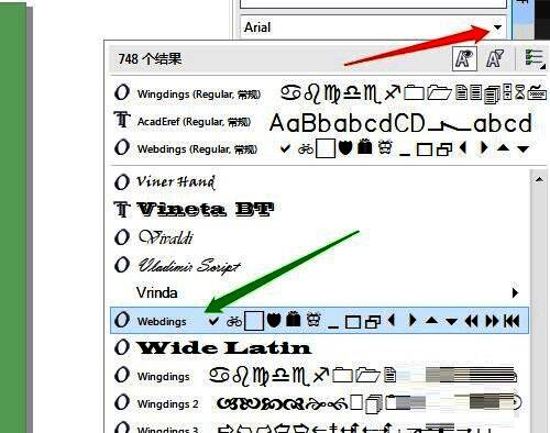 字体下拉菜单展开，显示多种可选字体列表