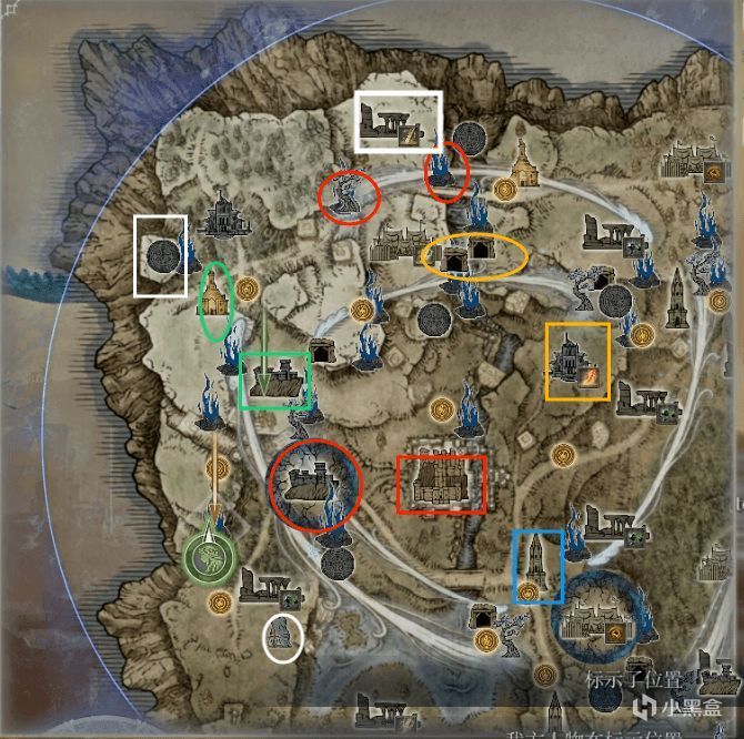 游戏地图界面展示，各种图标清晰排列，包括营地、圣杯瓶、特殊事件等标记