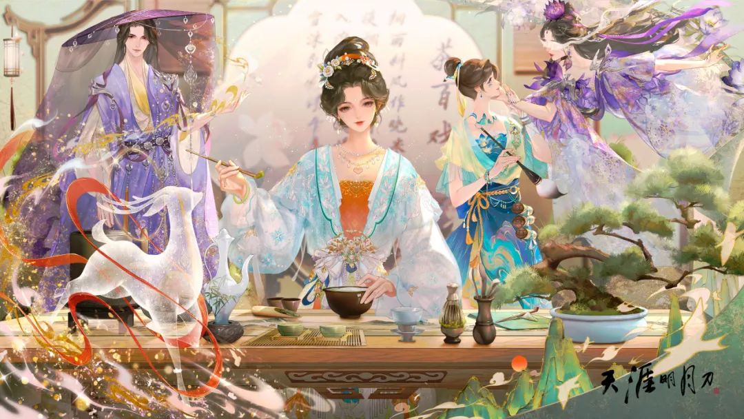 心王点翠涛外观展示，角色身着典雅茶绿色长袍，手持精致茶具