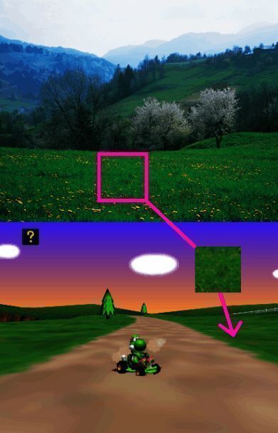 原始照片与游戏内贴图并列展示，清晰可见两者之间的关联性