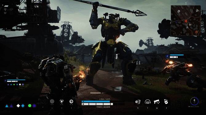 《钢铁猎手》角色界面展示图，多个机甲猎人以立体旋转形式呈现