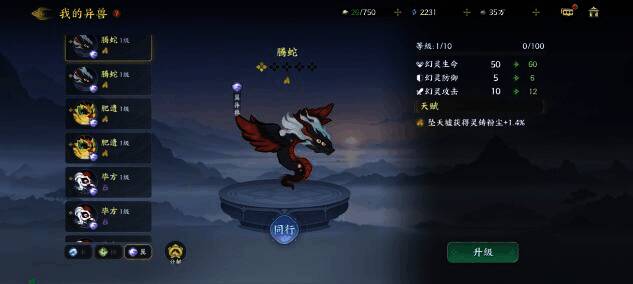 异兽分类图表，展示水、栖、翼三种类型及其属性加成