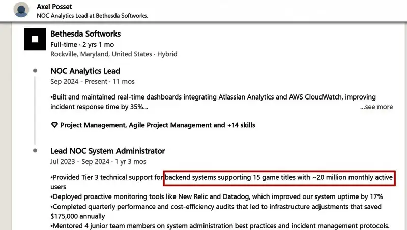 Bethesda旗下多款游戏月活用户突破2000万，展现IP持久影响力