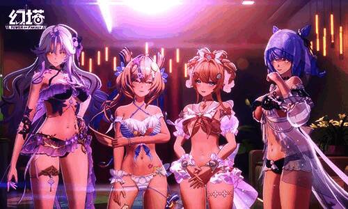 游戏内泳装展示画面，角色站在水边，阳光洒落，营造出梦幻夏日氛围