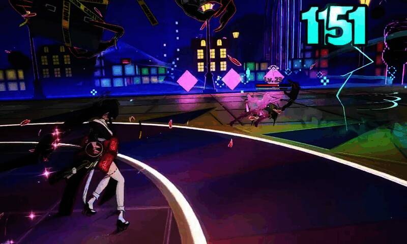 浔手持武器站在空幕面板前，界面显示装备信息