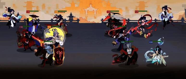 《指间山海》高配法师速攻队阵容展示，五位幻灵呈列阵之势，背景为华丽特效