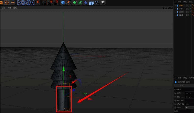 调整圆柱体大小和位置的操作示意图
