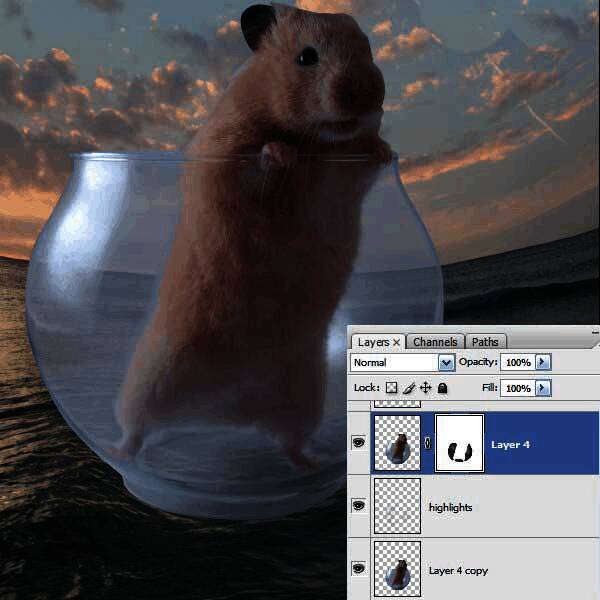 正在使用画笔工具处理玻璃上的多余部分
