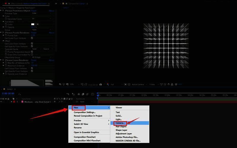 图层面板显示新建摄像机选项位置