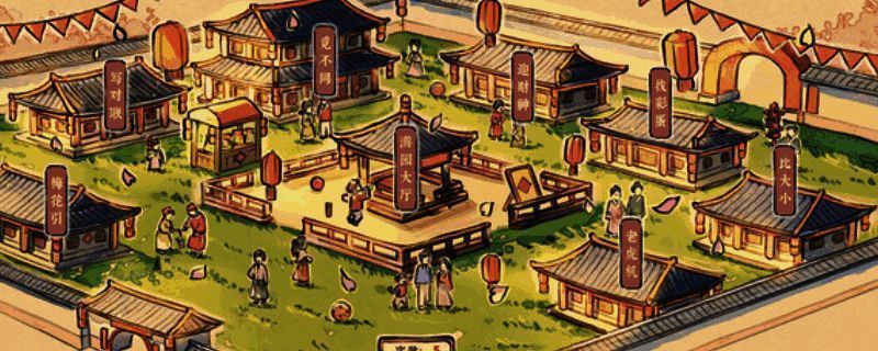 游戏主界面展示中式餐厅场景，木质装饰与灯笼营造古风氛围