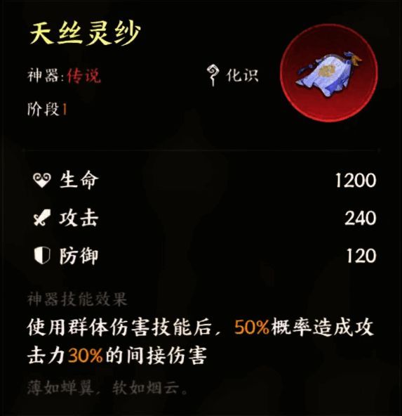 天丝灵纱神器界面展示，华丽外观与强大属性兼具