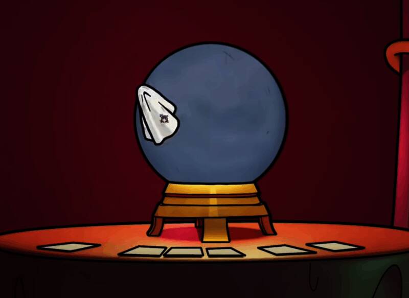 水晶球中浮现出一名玩家的名字，背景光线幽暗