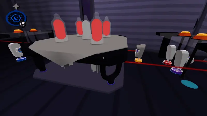 柏青哥装置内部结构示意图，红色光线指示能量球运行轨迹