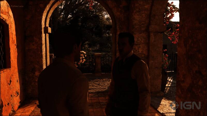 庄园外景全景展示，阳光洒落在石墙上，远处是连绵山丘