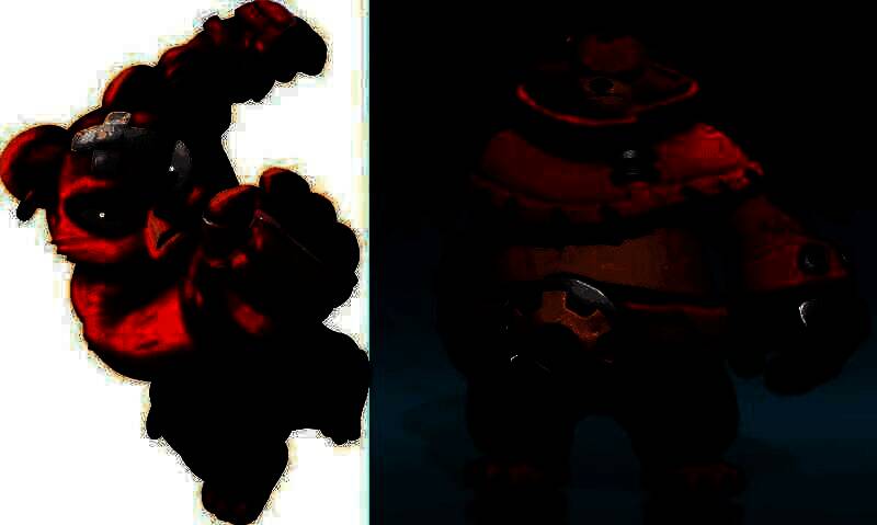 圈圈熊3D化后的形象展示，体型更具力量感，面部表情凶悍，配色鲜明