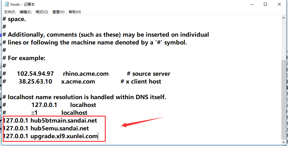 记事本中输入指定IP地址的示例画面