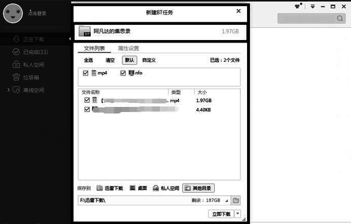 迅雷下载启动界面，显示已成功加载任务信息