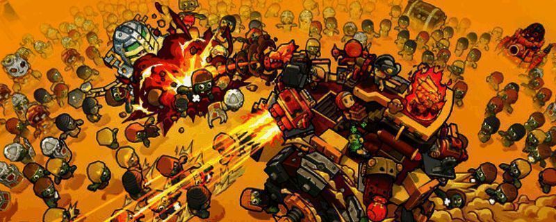 游戏主视觉图展示卡通风格的末日世界场景，主角驾驶着改装战车在废土中奔驰