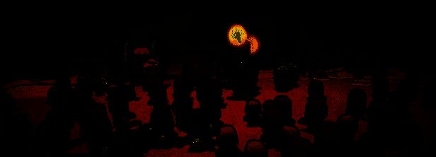 战斗场景展示一群魔法变异怪物围攻战舰，火球术在空中划出轨迹