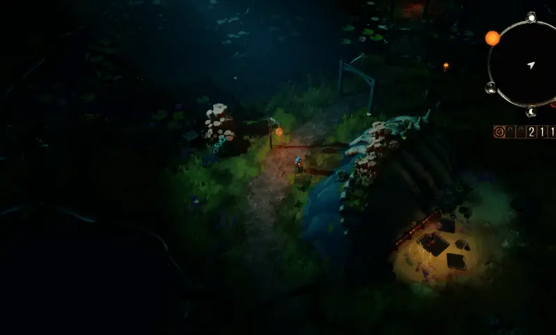 《Rekindled Trails》游戏画面，主角与火焰生物一同在奇幻世界中前行