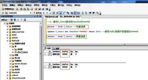 SQL更新语句示例，展示修改特定字段的操作方式