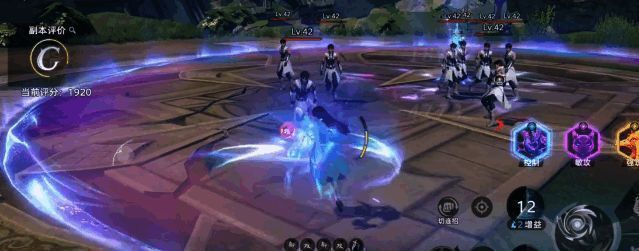 宁荣荣与其他魂师组队战斗画面，处于后排安全位置，持续施加辅助效果