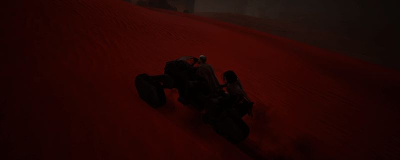 游戏中《沙丘：觉醒》行星生态学者NPC形象展示，身着科研服站在沙漠研究站前