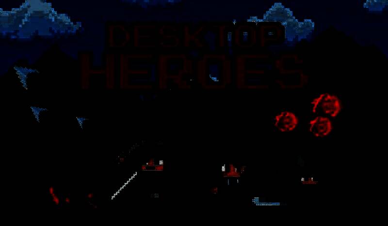 游戏画面展示像素风格角色在屏幕底部小窗口中战斗，背景为日常工作界面