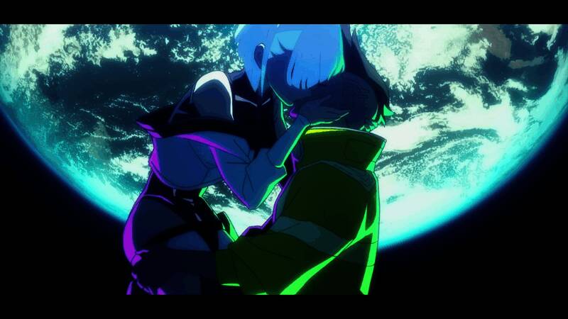 主角手持武器站在高楼边缘，背景是霓虹闪烁的夜之城