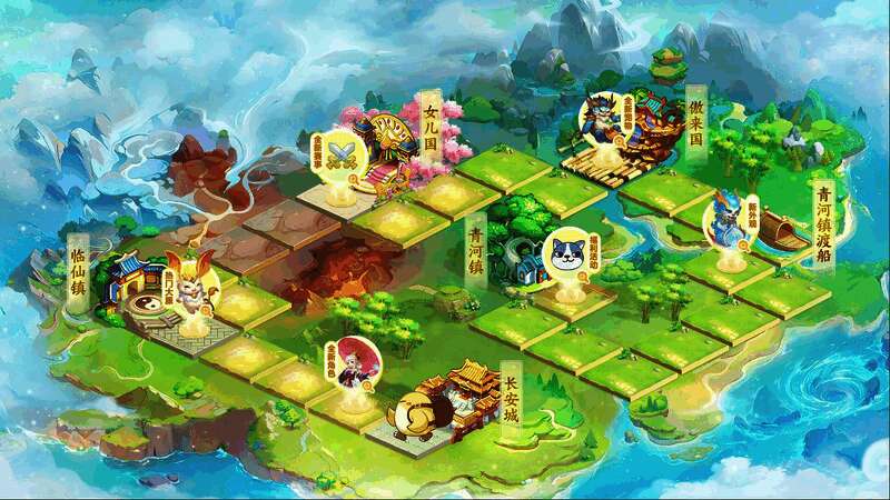 三界探宝活动界面，展示多人协作探宝场景