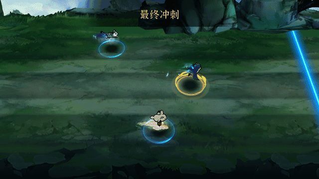 灵宠冲刺动画，三只灵宠交替领先直至终点