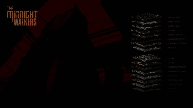 《午夜行者》游戏封面展示，画面中央为阴暗都市中的僵尸与武装玩家对峙场景