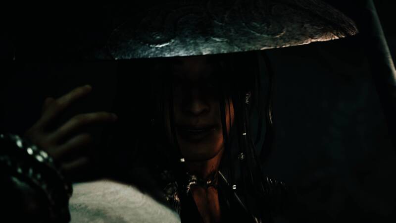 《鬼武者：剑之道》角色佐佐木岩流战斗场景，手持长刀，眼神凌厉，背景为传统日式建筑