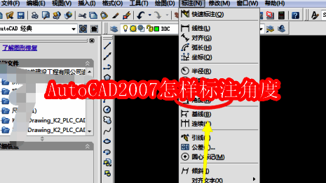 AutoCAD2007界面截图，展示主菜单和工具栏布局