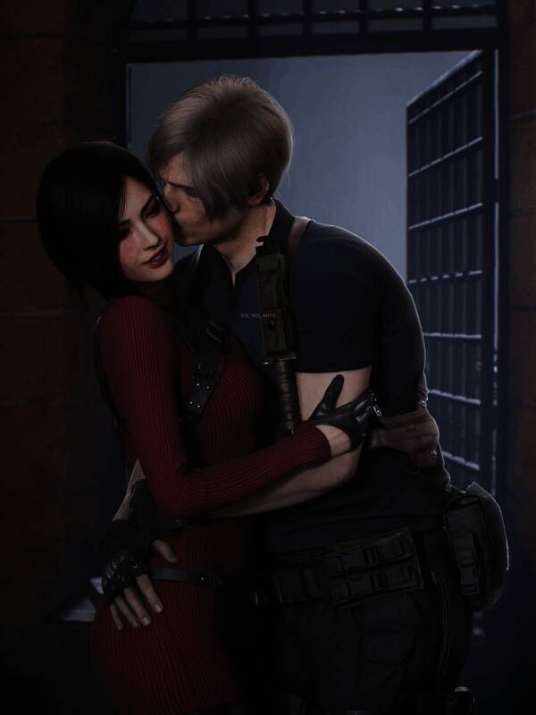 里昂持枪侧身而立，背后是一扇破碎的玻璃门，光影交错