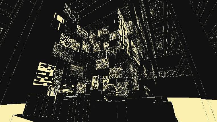 几何结构交错构成的奇异场景，仿佛置身于数字幻境之中