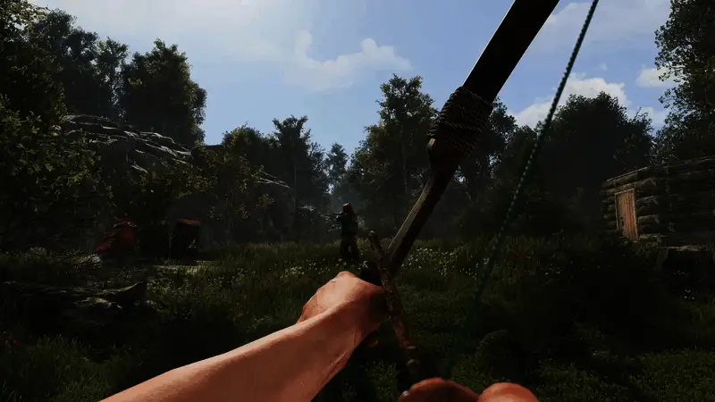 游戏中夜晚场景，玩家营地篝火照亮周围区域