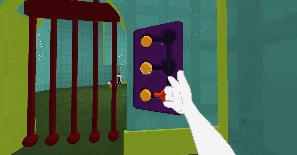 游戏内解谜场景，展示主角进入浴帘后进入异世界